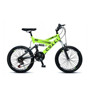 BICICLETA COLLI GPS ARO 20 DUPLA SUSPENSÃO 21 MARCHAS PRETO FOSCO/AMARELO NEON